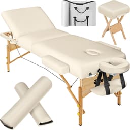 3-sone massasjebenk med 10 cm polstring + ruller + krakk - beige