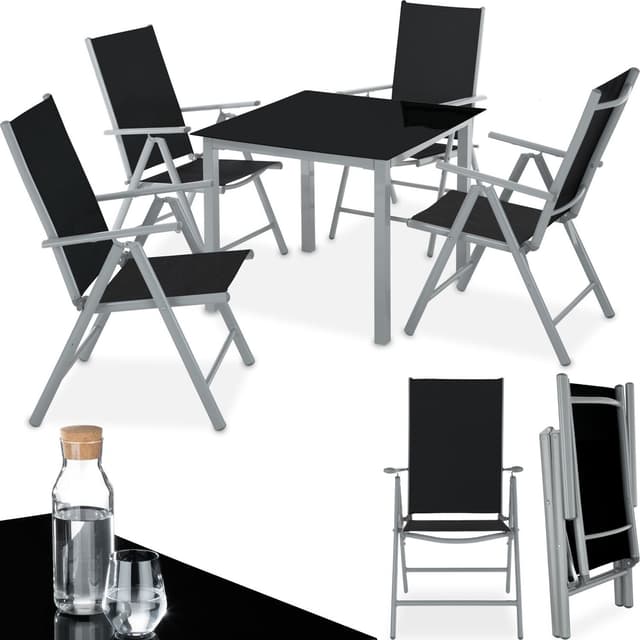 Aluminium havemøbler, bord og 4 stole - sølv