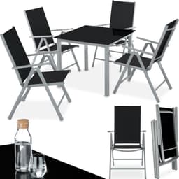 tectake Matgrupp i Aluminium med 4 stolar - silver