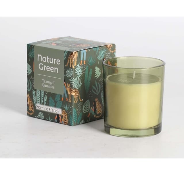 Doftljus i glas NATURE GREEN H9,5cm, Tranquil Summer