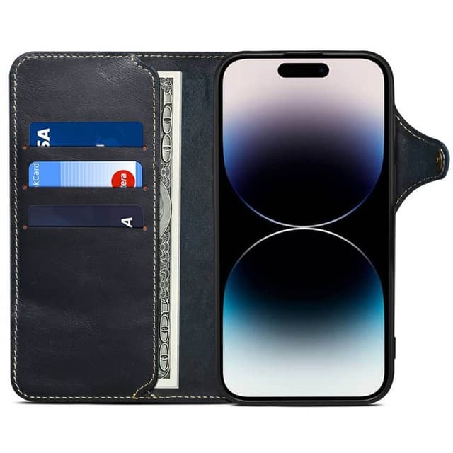 Denior mobildeksel lær iPhone 16 Plus - Blå
