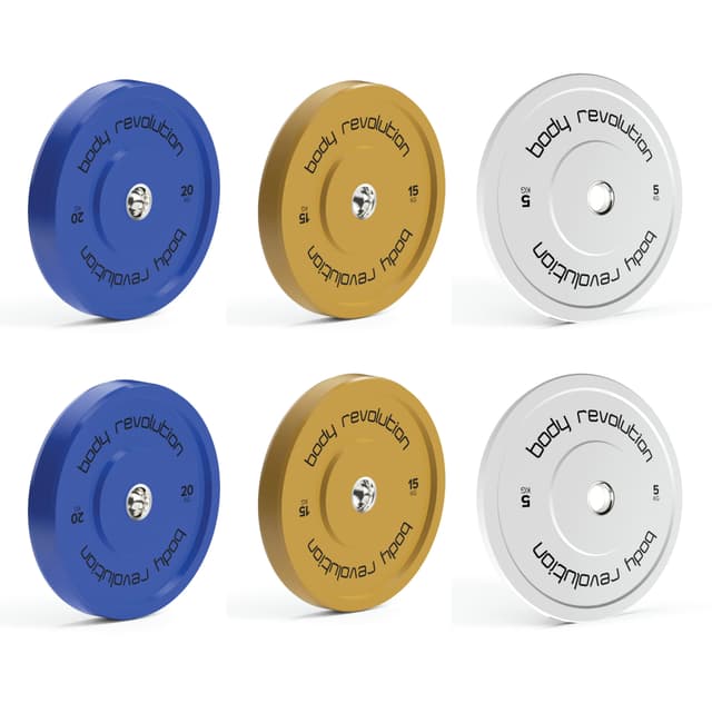 Body Revolution Olympic Bumper Plader Farve 80kg SÆT 2x5kg 2x15kg 2x20kg