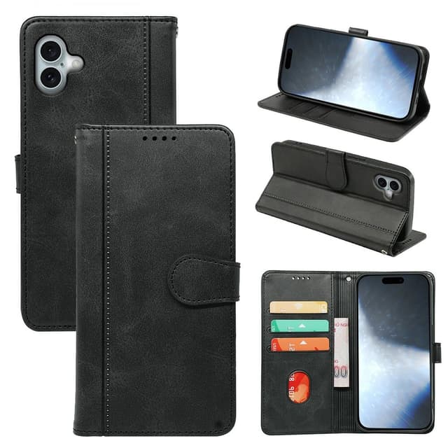 SKALO iPhone 16 Flip Cover m. pung i PU-læder - Sort