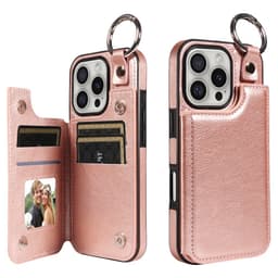 SKALO iPhone 16 Pro PU-Läder Korthållare med Ring Skal - Roséguld