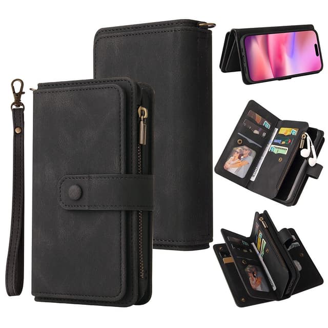 SKALO iPhone 16 Big Wallet 17-RUM Pungetui - Sort