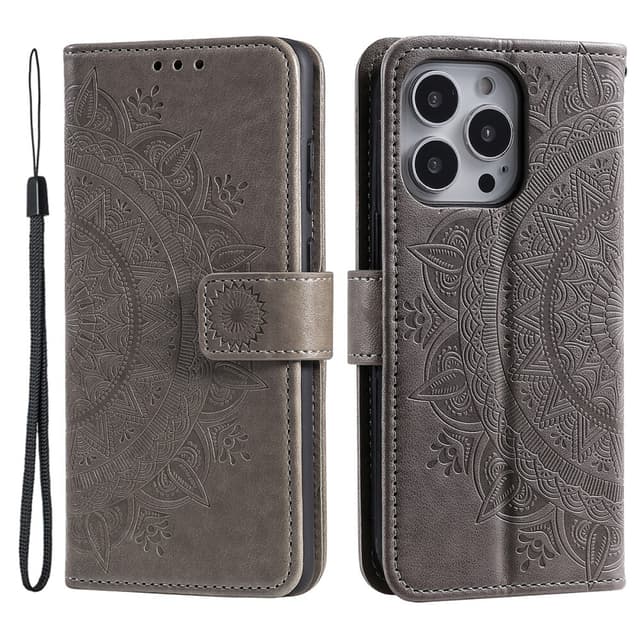 SKALO iPhone 16 Pro Max Mandala lompakkokotelo - Harmaa