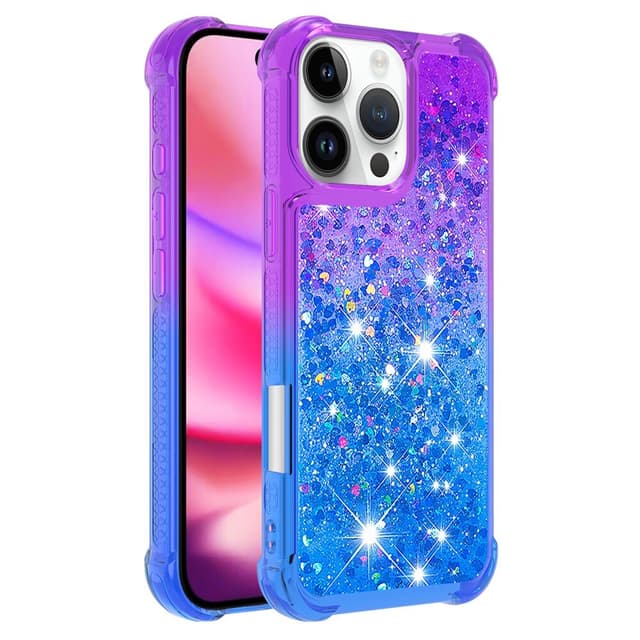 SKALO iPhone 16 Pro Kvicksand Glitter Hjerter TPU Cover - Lilla-Blå