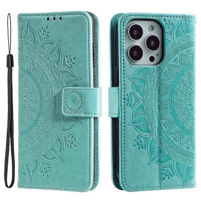 SKALO iPhone 16 Pro Mandala Plånboksfodral - Turkos