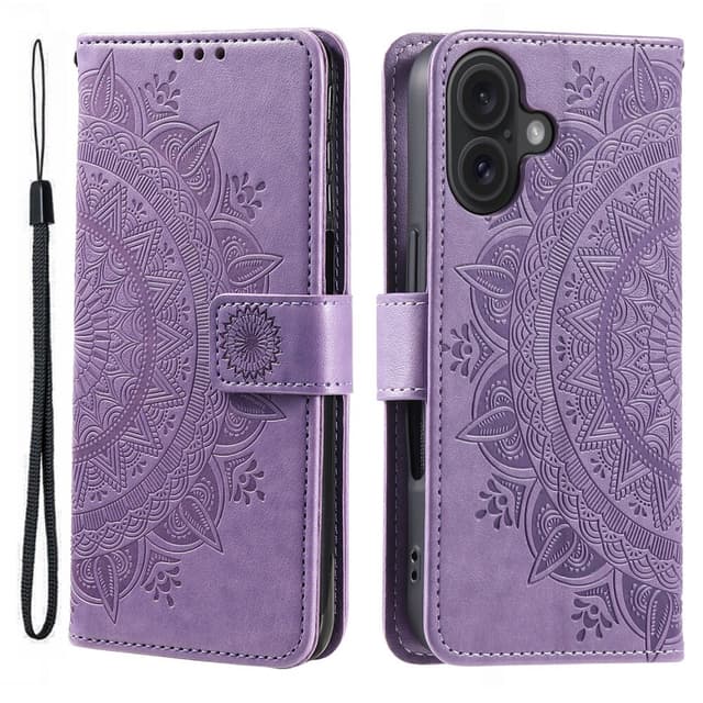 SKALO iPhone 16 Plus Mandala Flip Cover - Lilla