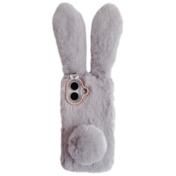 SKALO iPhone 16 3D Soft Furry Bunny Ears Cover - Grå