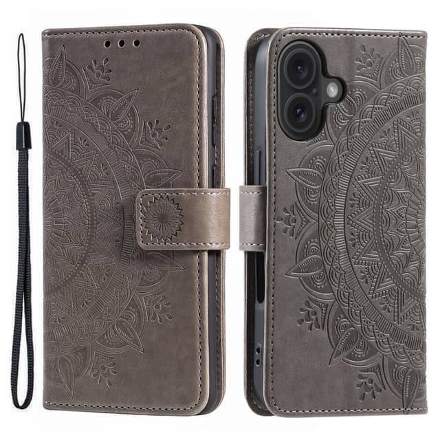 SKALO iPhone 16 Plus Mandala Flip Cover - Grå
