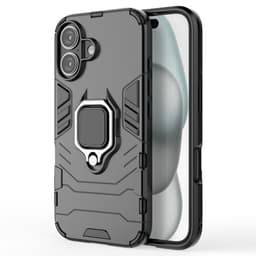 SKALO iPhone 16 Armor Hybrid metal ring cover - Sort
