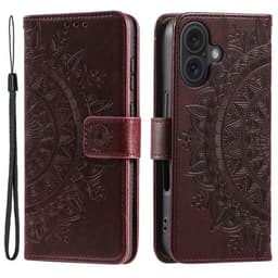 SKALO iPhone 16 Plus Mandala Flip Cover - Brun