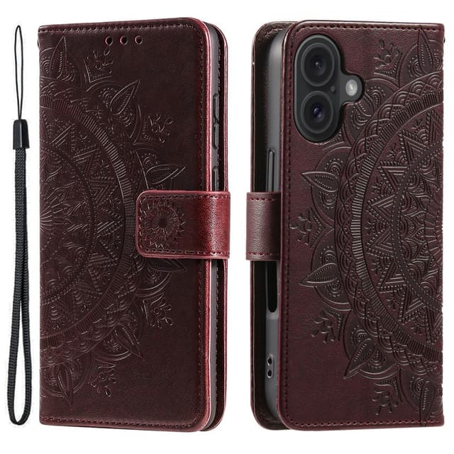 SKALO iPhone 16 Plus Mandala lompakkokotelo - Ruskea