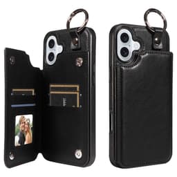 SKALO iPhone 16 Plus PU-Læder Kortholder Ring Cover - Sort
