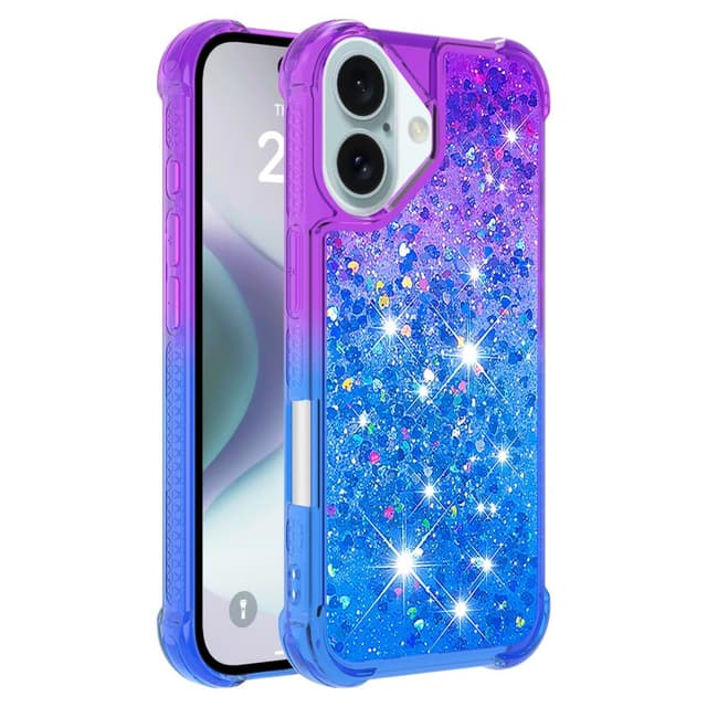 SKALO iPhone 16 Kvicksand Glitter Hjerter TPU Cover - Lilla-Blå