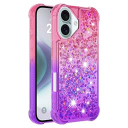 SKALO iPhone 16 Plus Kvicksand Glitter Hjerter TPU Cover - Pink-Lilla
