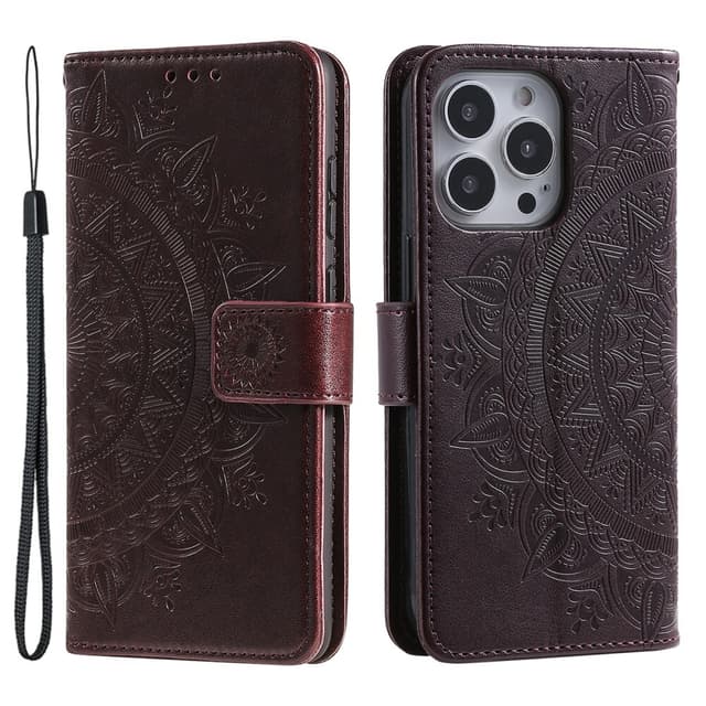 SKALO iPhone 16 Pro Mandala lompakkokotelo - Ruskea