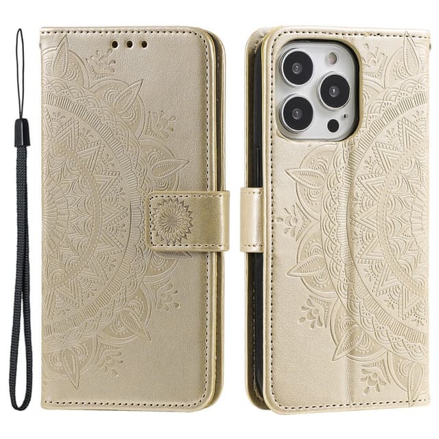 SKALO iPhone 16 Pro Mandala Plånboksfodral - Guld