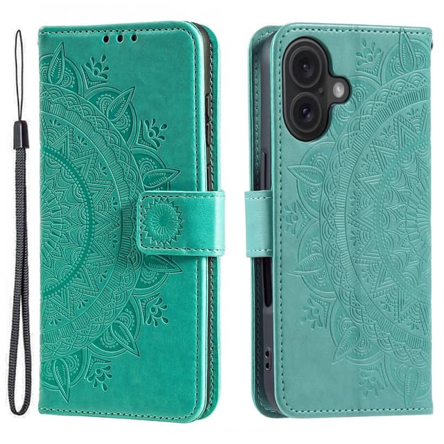 SKALO iPhone 16 Plus Mandala lompakkokotelo - Turkoosi