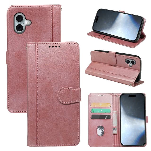 SKALO iPhone 16 Flip Cover m. pung i PU-læder - Rosa guld