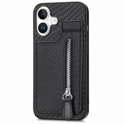 SKALO iPhone 16 Carbon Fiber Skal med Korthållare - Svart