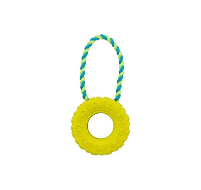 Leksak för hundar Däck på rep, naturgummi, ø 15 × 31 cm