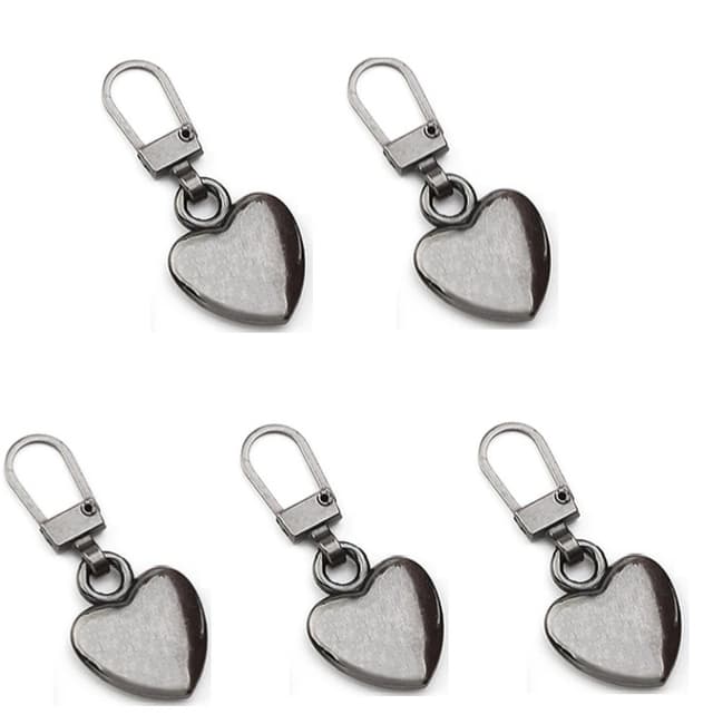 Hjärta blixtlås drar ersättning 5-pack Grå