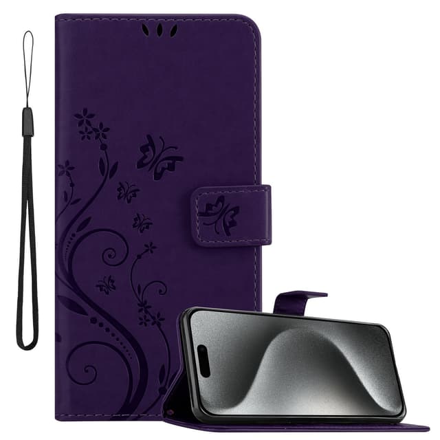 iPhone 16 PRO MAX lommebokdeksel Blomster (Lilla)