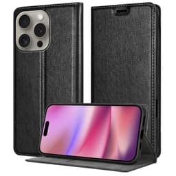 iPhone 16 PRO MAX Suojakuori Lompakkokotelo (Musta)