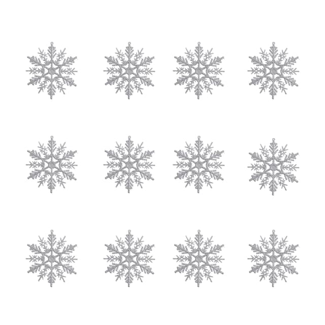 Julepynt Snøkrystall sølv 12-pak