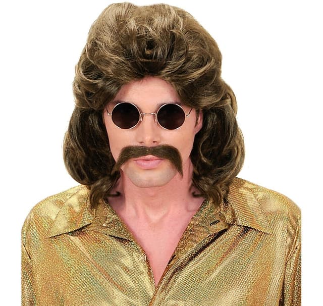 Peruk + mustasch '70s man'