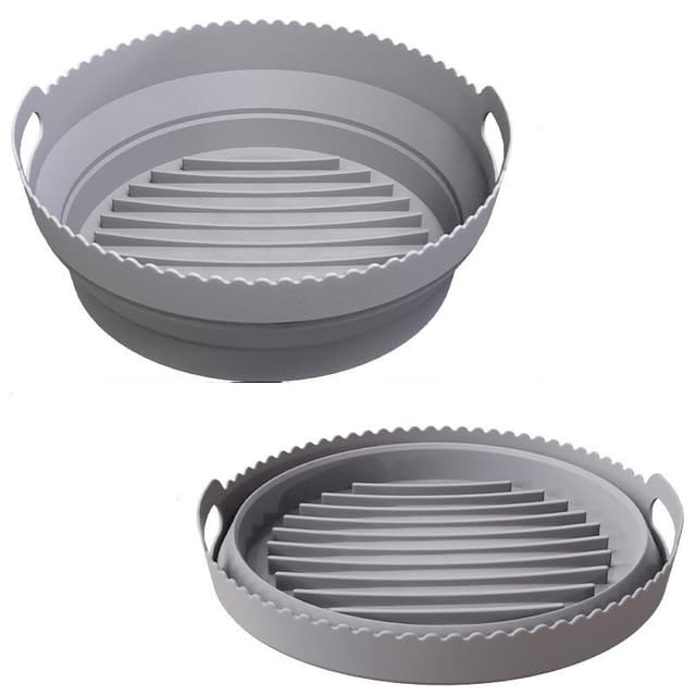 Silikonform for Air Fryer, Sammenleggbar rund Air Fryer silikonform 20 cm Grå 20 cm