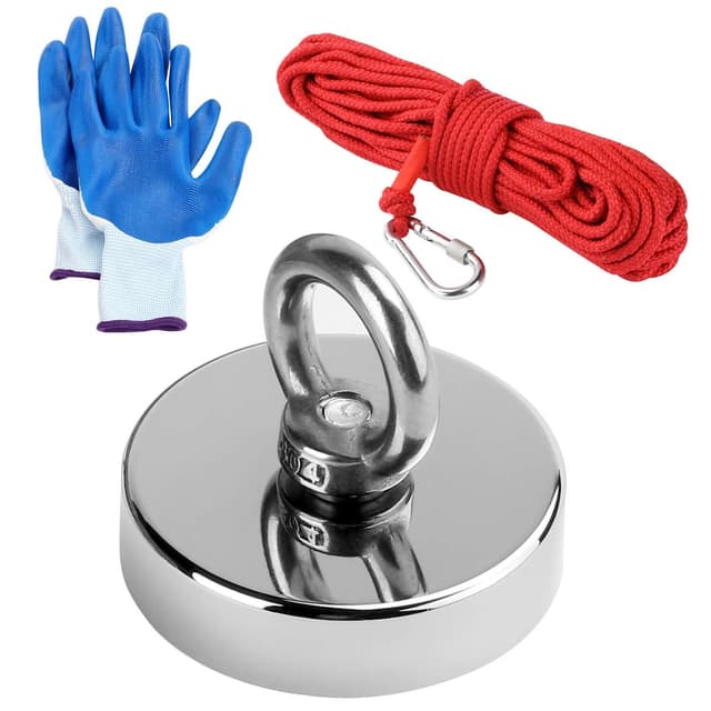 Neodyymimagneetti / kalastusmagneetti 80 kg köydellä ja hanskoilla