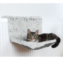 Radiatorseng, langhåret plysj/semsket skinn-look, 45 × 26 × 31 cm, hvit-svart