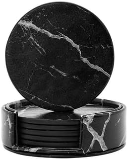 Glasunderlägg 6-pack PU-läder Marmor Svart