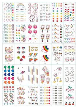 Rubbing - midlertidige tatoveringer 30 ark med fargerike motiver