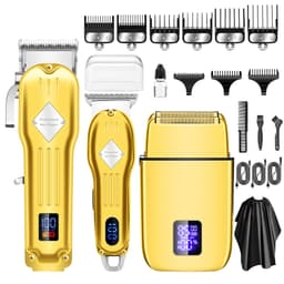 Professionel hårklipper skægtrimmer sæt 3 niveauer lang batterilevetid Guld