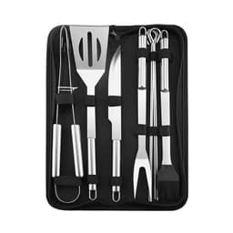 Grillset med väska, grillverktyg i rostfritt stål 9 delar Silver