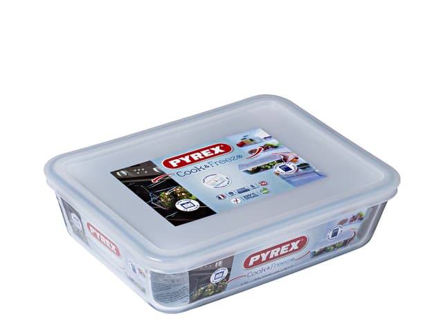 Pyrex Fat rektangulært m/lokk Klar