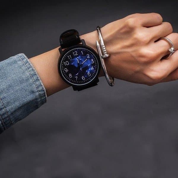 Armbandsur Konstläderband Cosmic Svart