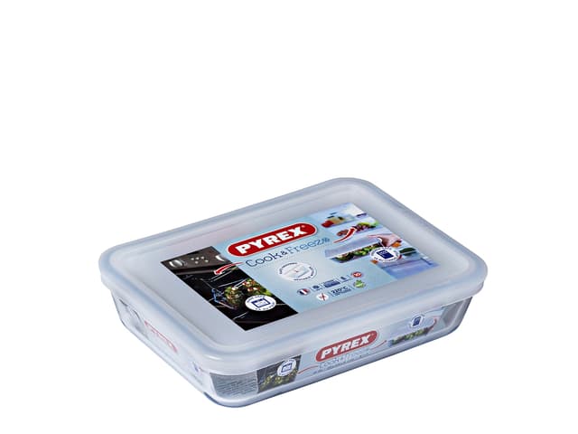 Pyrex Fat rektangulært m/lokk Klar