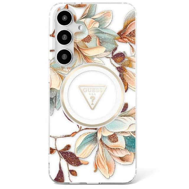 Guess Glitter Flower MagSafe skal Samsung Galaxy S25 - White