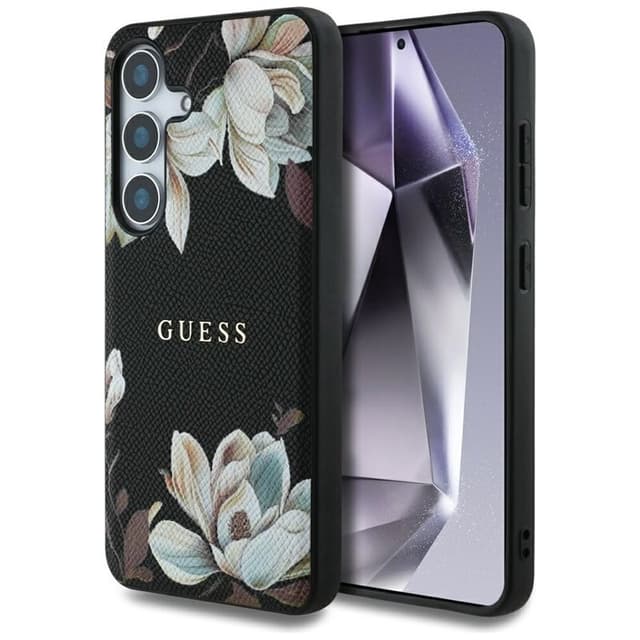 Guess Grained Flower MagSafe skal Samsung Galaxy S25 - Svart