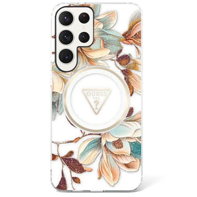 Guess Glitter Flower MagSafe skal Samsung Galaxy S25 Ultra - White
