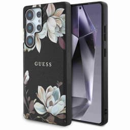 Guess Grained Flower MagSafe kuori Samsung Galaxy S25 Ultra - Musta