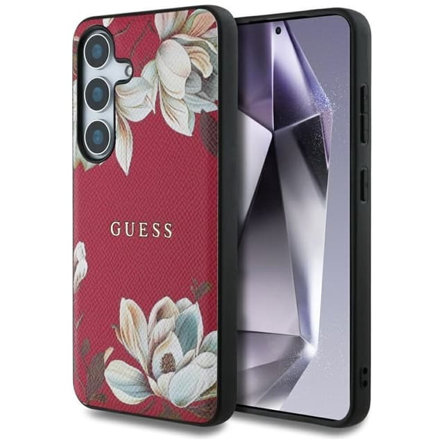 Guess Grained Flower MagSafe deksel Samsung Galaxy S25 - Fuchsia