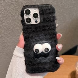 Fluffigt Bakskal till iPhone 16 Pro Max - Googly Eyes / Svart