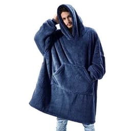 Oversized hættetrøje til børn og voksne med kængurulomme og hætte - Blå