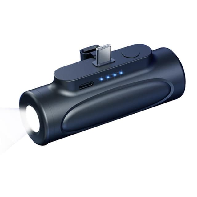 5000mAh bærbar telefonoplader USB-C med lommelygte